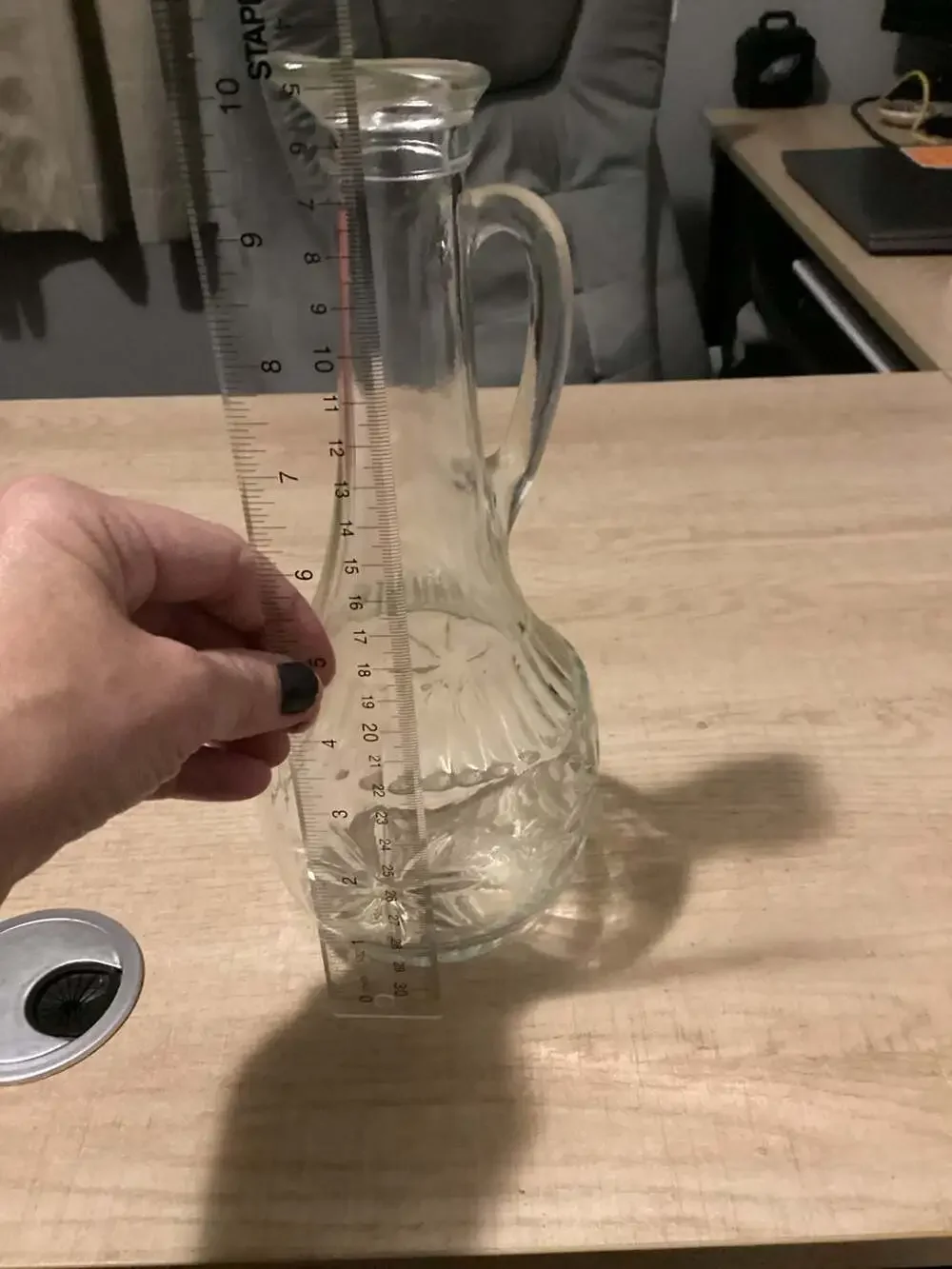 Vintage Clear Pressed Glass Starburst Pattern Decanter with Handle and Spout